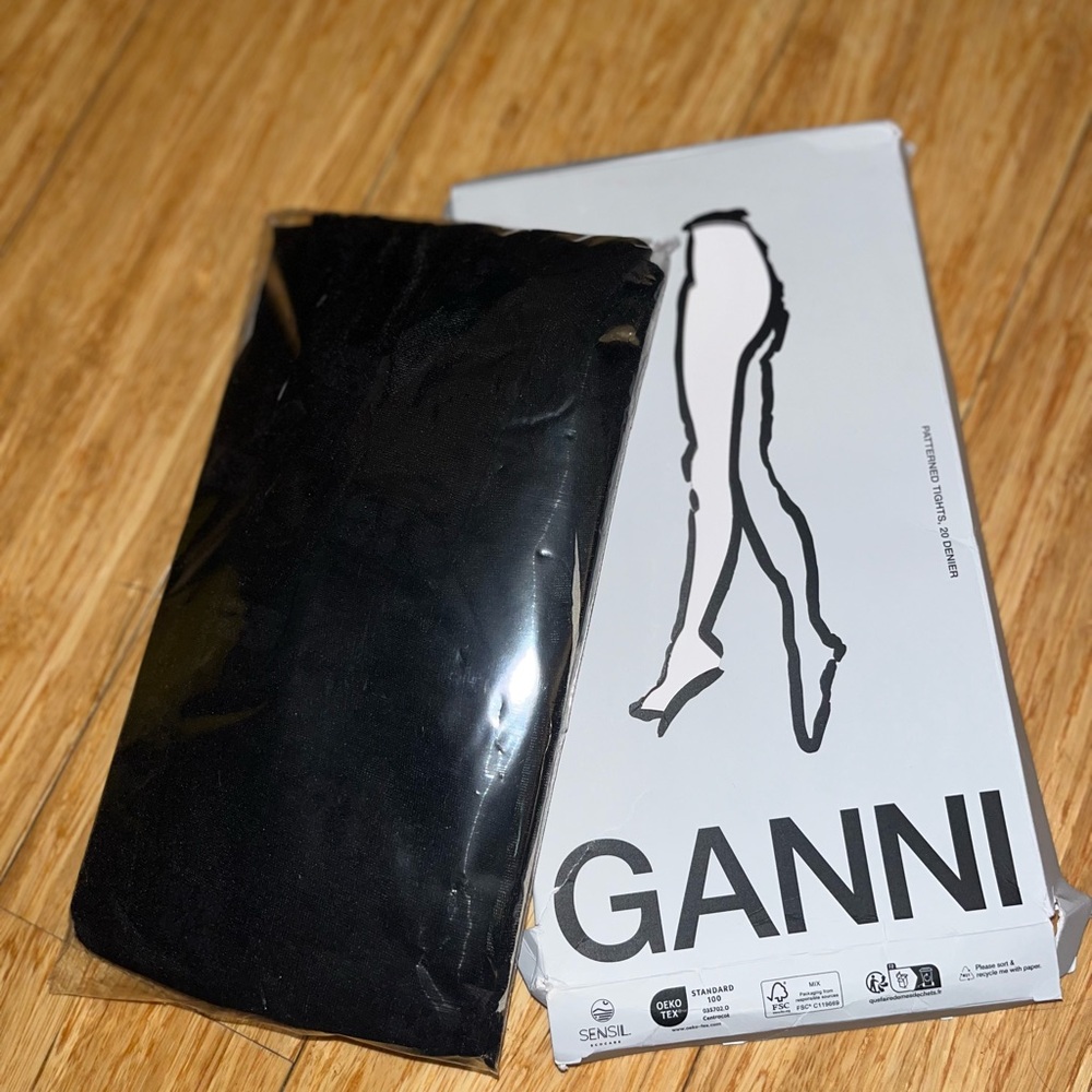 Brand New Ganni print Black tights size Large. Runs small so more like size M